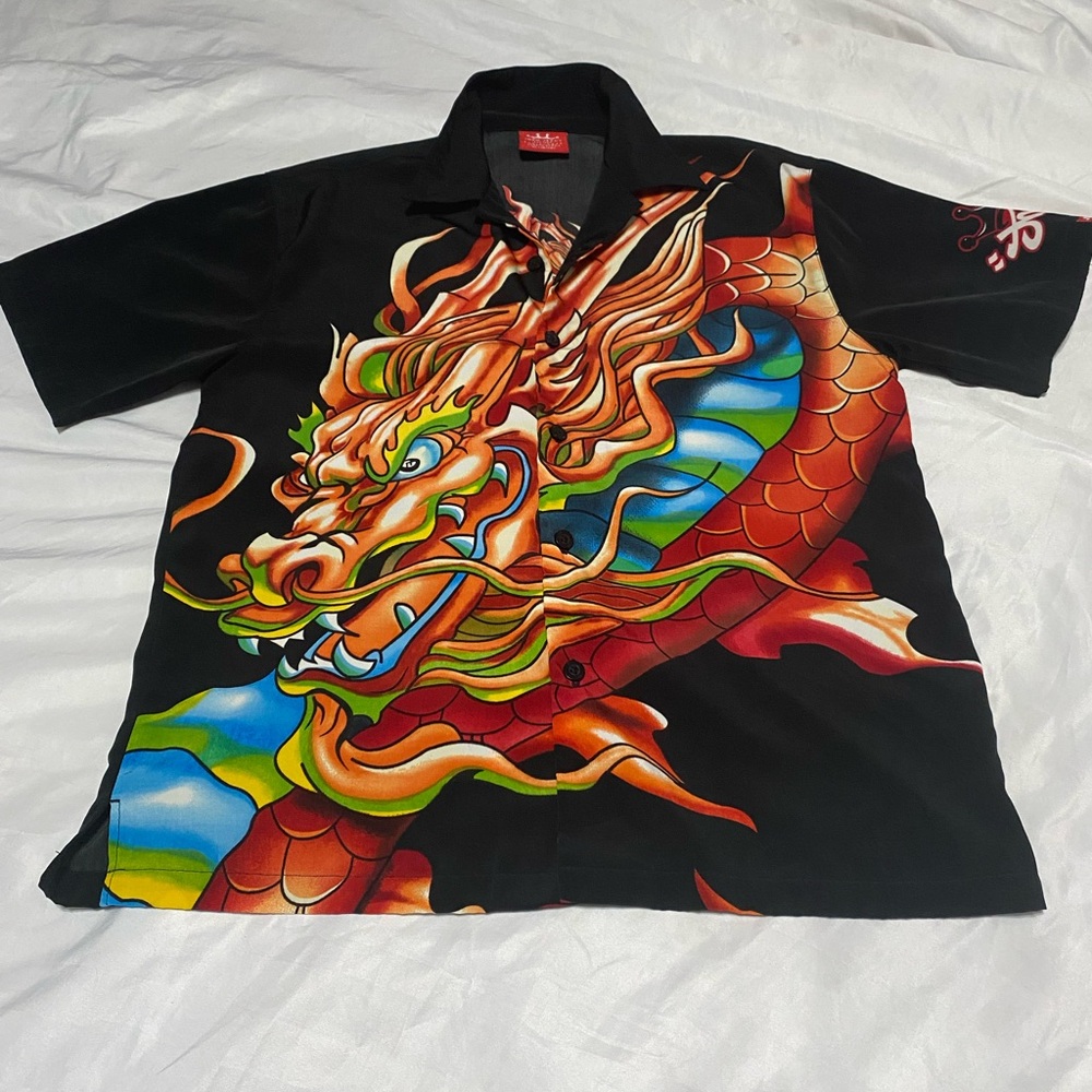 Vintage JNCO Jeans Mens Red Black Dragon  Button-Up  Size Xl  (18  20) Youth